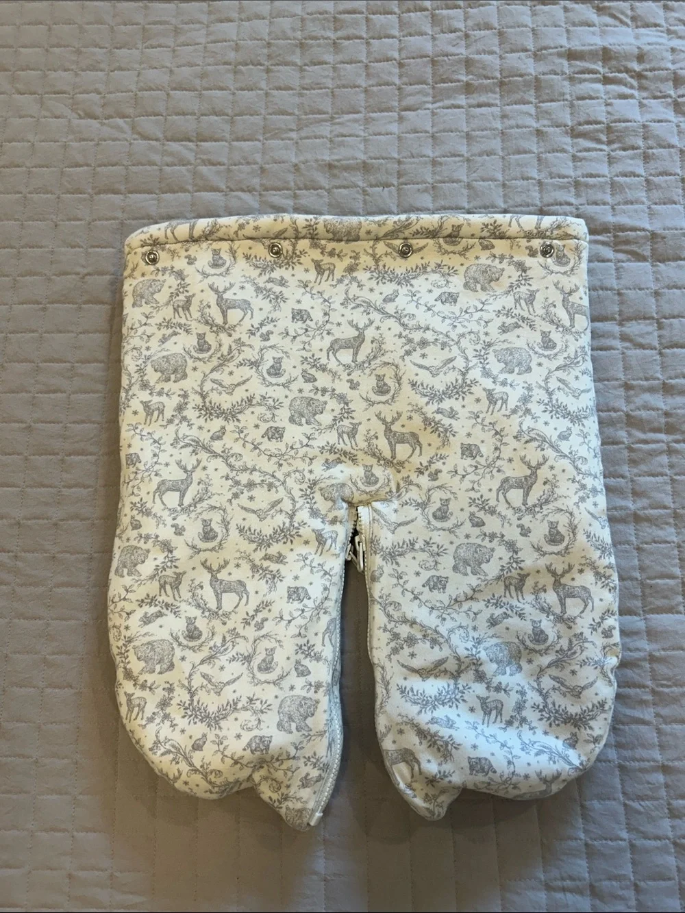 Ralph Lauren Toile Hooded Baby Snowsuit in Light Gray and Cream